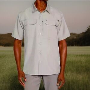 Eddie Bauer Pockets Woven Button Up Fishing & Golf #1 Hi-Tech Glass Clip Shirt